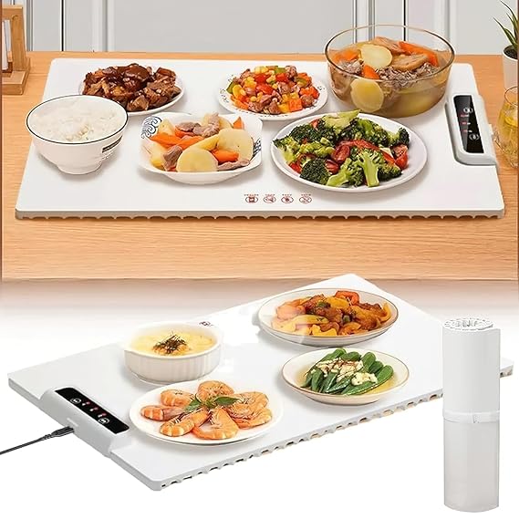 Electric Food Warmer Mat – Foldable Fast-Heating Silicone Hot Plate with 3 Temp Settings & Timer | Portable Roll-Up Warming Tray for Buffet & Dining Table