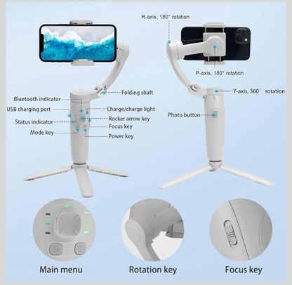 Amya Nature M1 3-Axis Smartphone Gimbal Stabilizer | Bluetooth, 180° Rotation, Magnetic Fill Light & Tripod Support for Vlogging & Video Shooting.