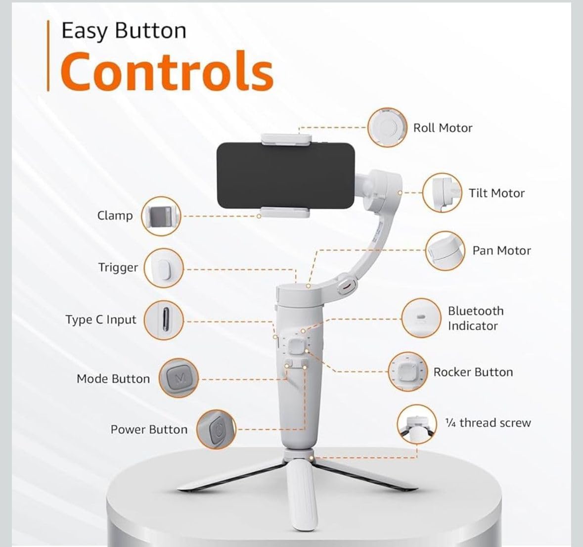 Amya Nature M1 3-Axis Smartphone Gimbal Stabilizer | Bluetooth, 180° Rotation, Magnetic Fill Light & Tripod Support for Vlogging & Video Shooting.