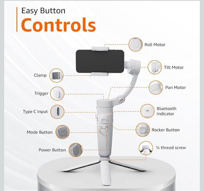 Amya Nature M1 3-Axis Smartphone Gimbal Stabilizer | Bluetooth, 180° Rotation, Magnetic Fill Light & Tripod Support for Vlogging & Video Shooting.