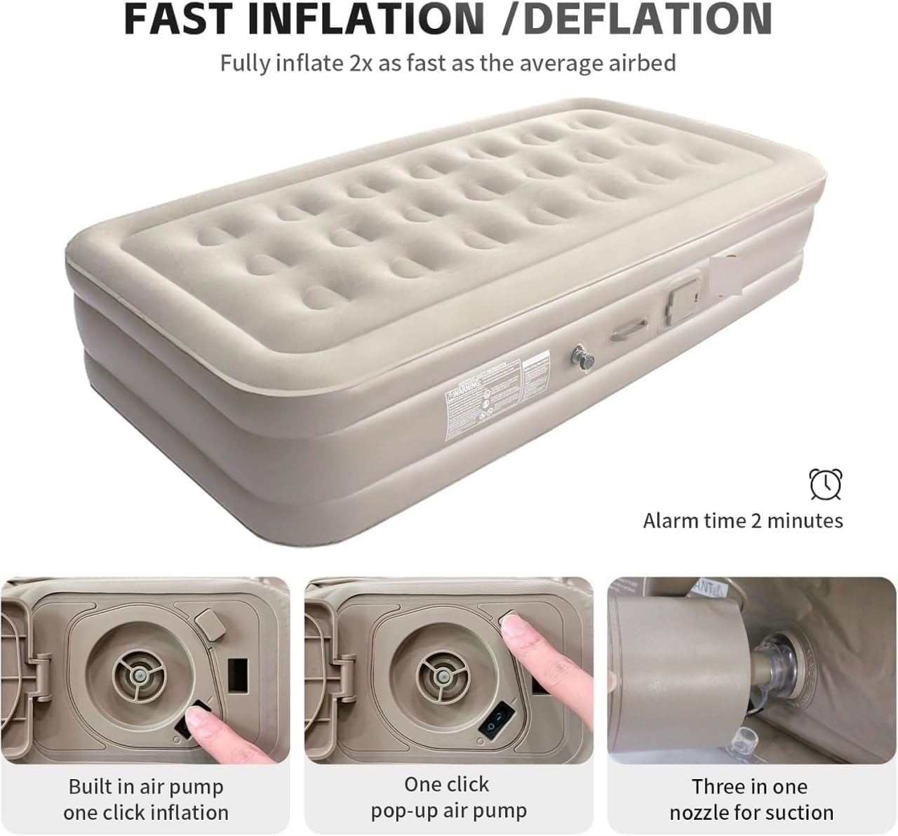 Amya Nature Inflatable Single Air Bed with Built-in Electric Pump | Portable Air Mattress for Home, Camping & Travel .